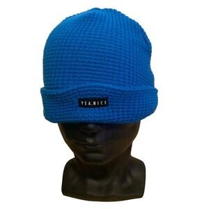 Yea.Nice Premium Beanie Logo Cuffed Flat Waffle Knit Warm Winter Hat
